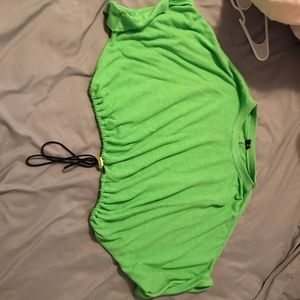 Green parachute crop top; drawstring